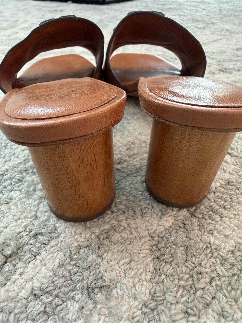 Tory Burch Ines Heeled  Mule Cognac Leather Logo - Picture 14 of 15